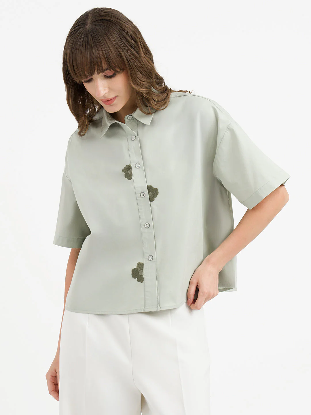 Red Tape Shirts for Women in Muted Green | Casual Cotton Shirt
