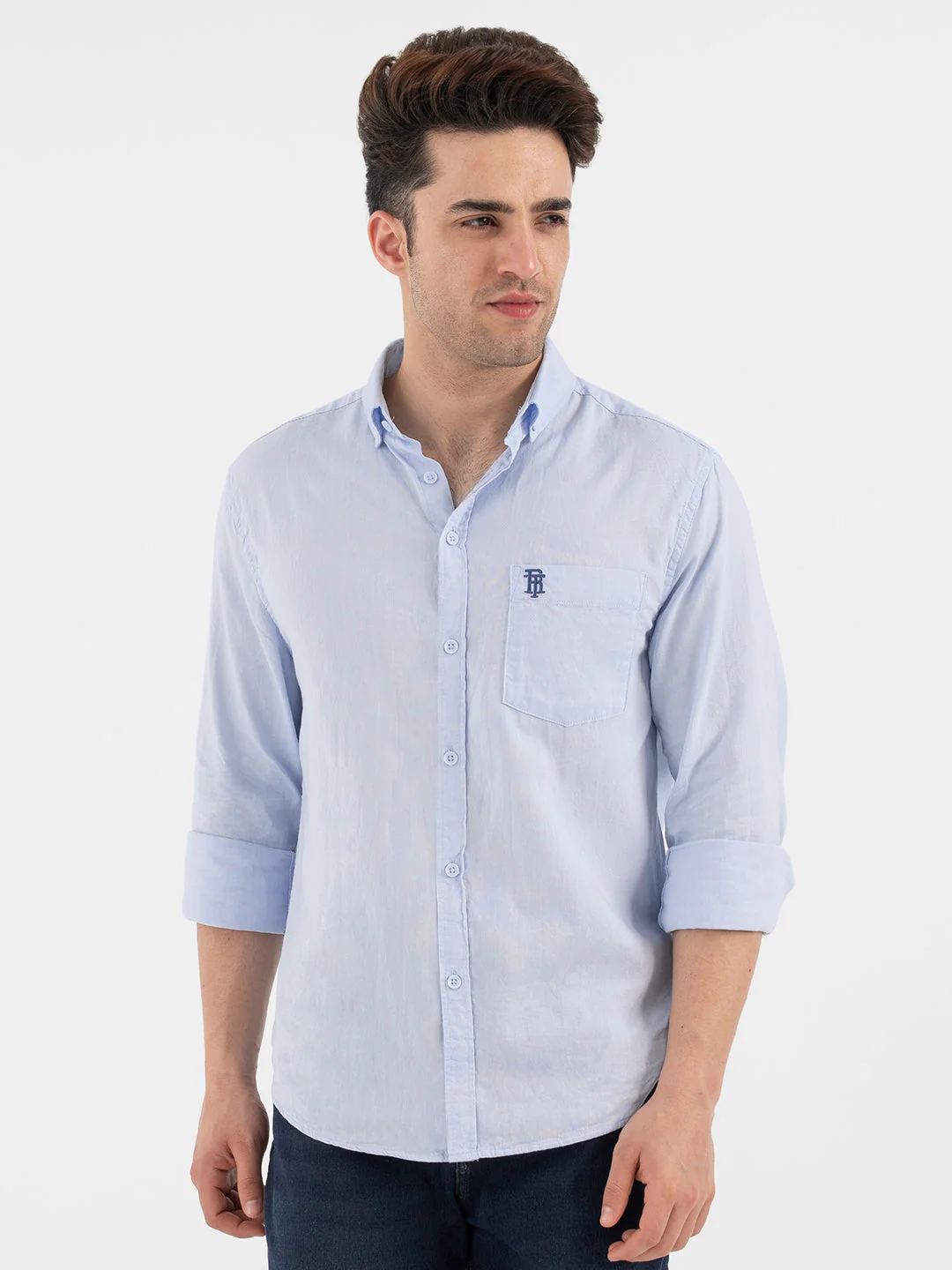 Red Tape Sky Blue Solid Full Sleeve Shirt for Men