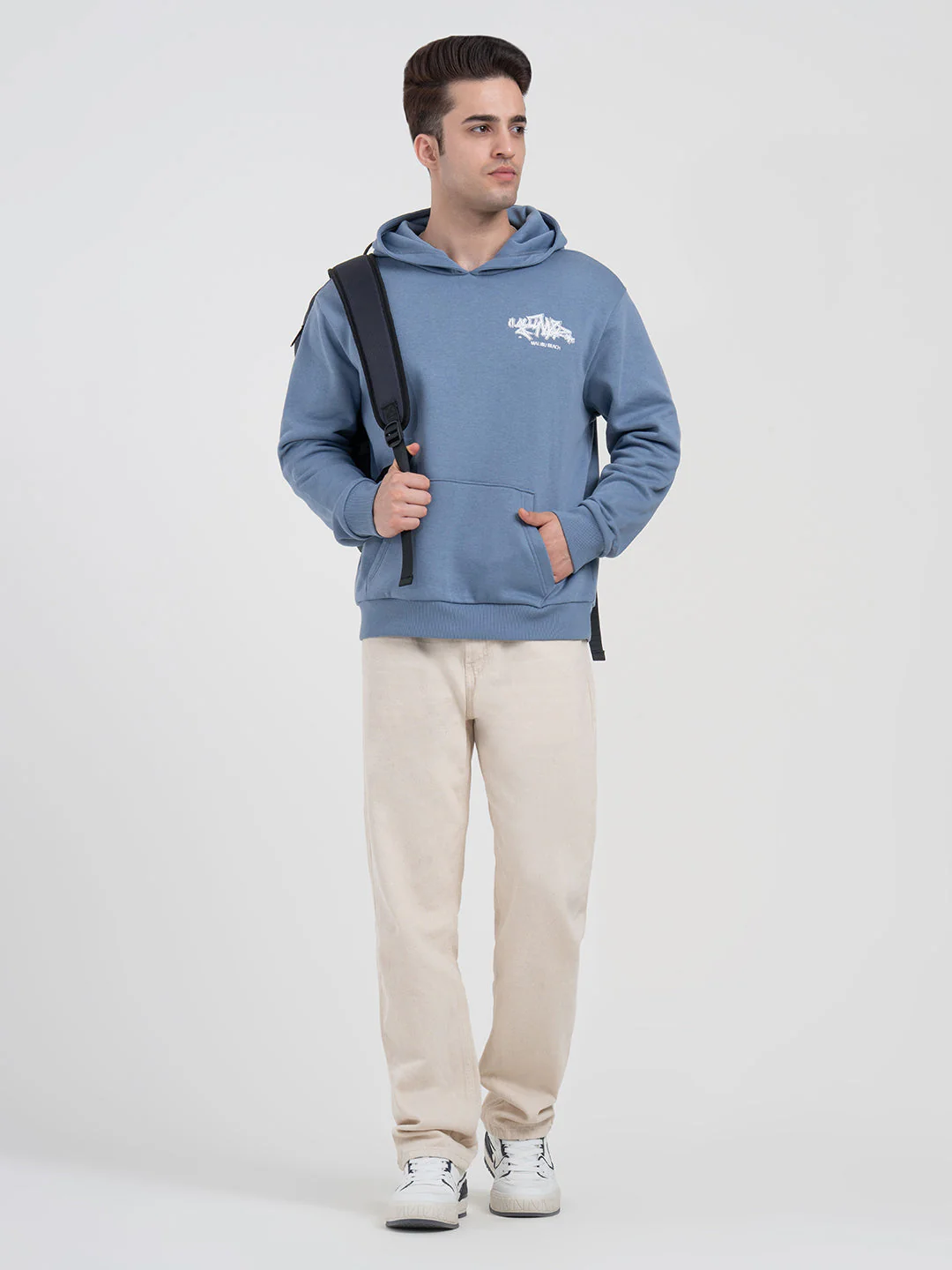 Slate Blue Graphic Winter Hoodie for Men | Casual Winter Comfort