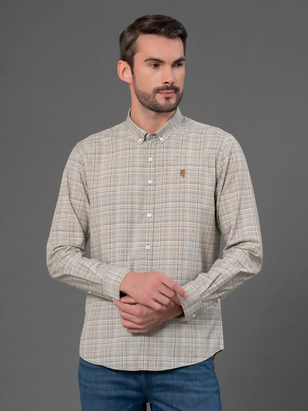 Slate Green Checked Shirt for Men