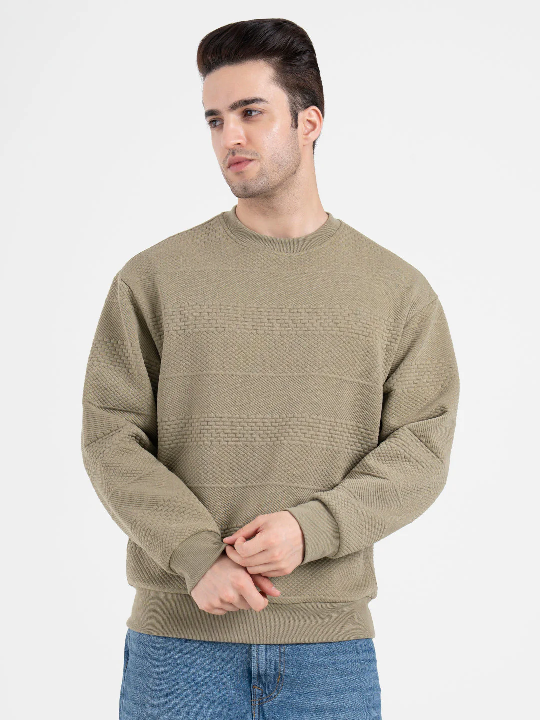 Slate Olive Structured Sweatshirt for Men | Minimalist Comfort for Everyday Wear - Image 3