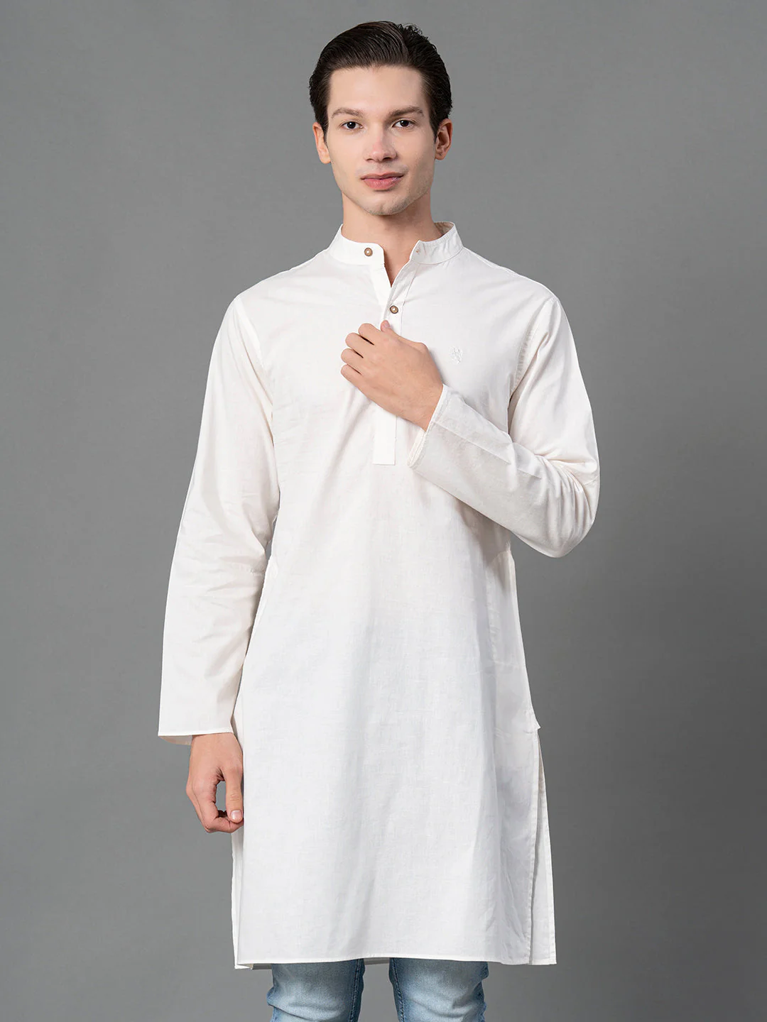 Solid Mid-Length Kurta for Men