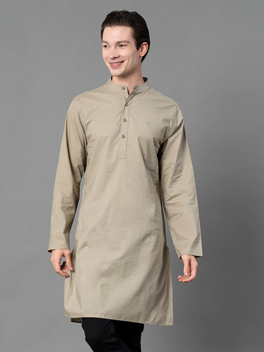 Solid Pastel Green Mid-Length Kurta for Men