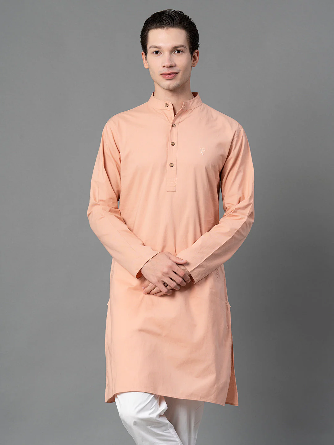 Solid Peach Mid-Length Kurta for Men