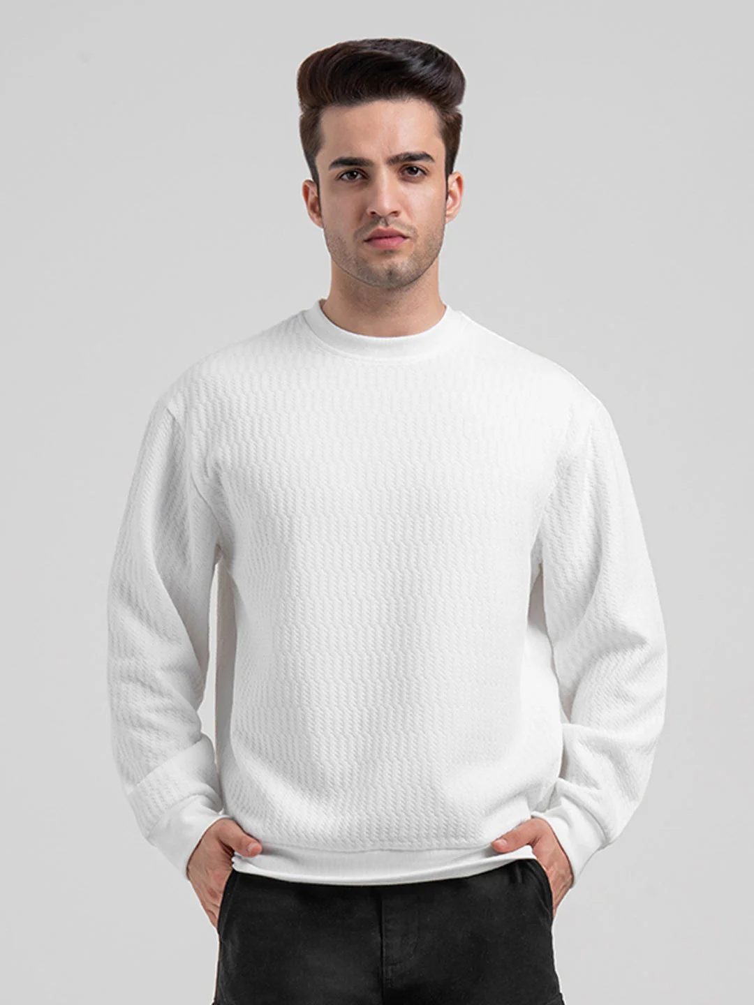 White Winter Baggy Sweatshirt for Men  | Winter-Ready Streetwear Comfort - Image 3