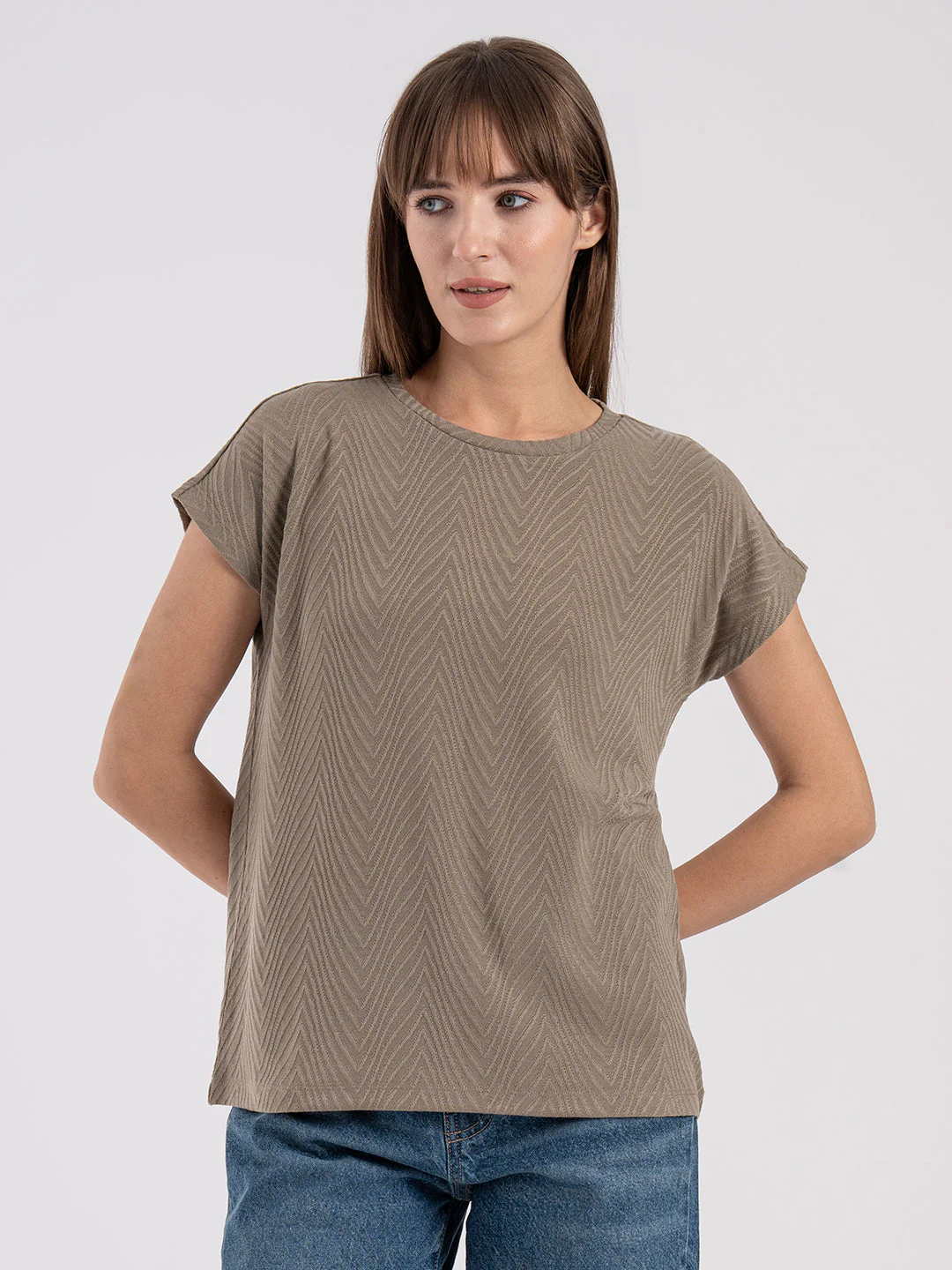 Women's Textured Round Neck T-Shirt