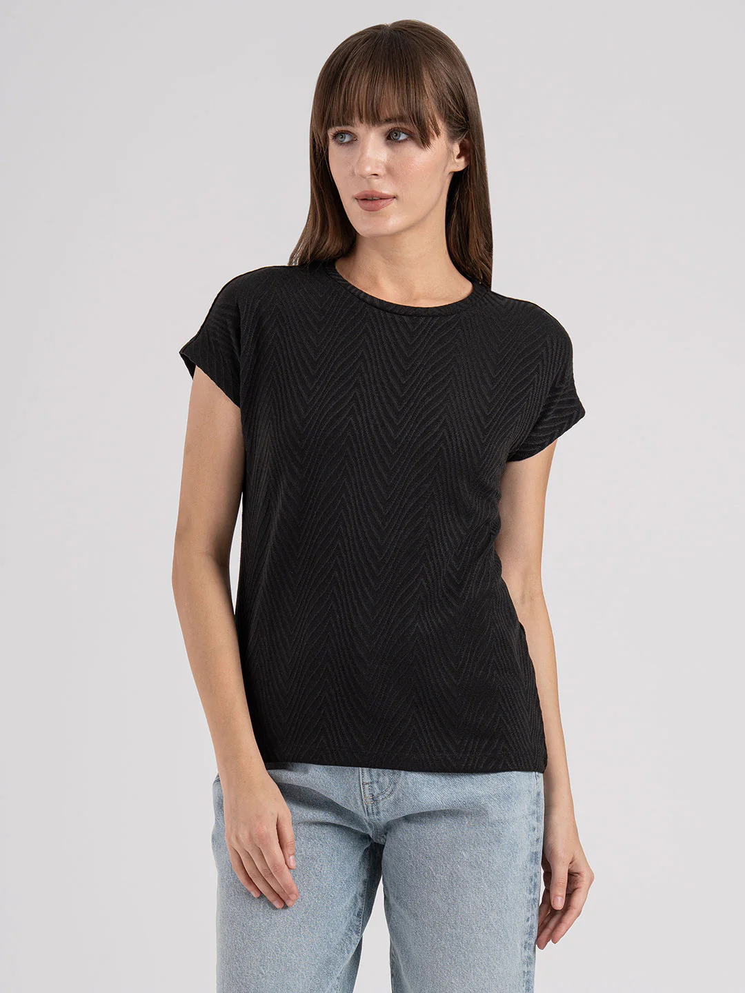 Women's Textured Round Neck T-Shirt