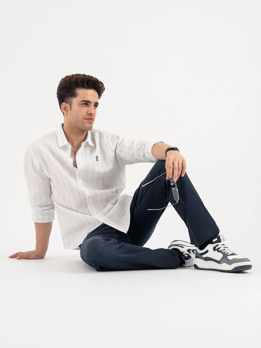 Men’s Sky Blue Casual Stripe Shirt - Image 5