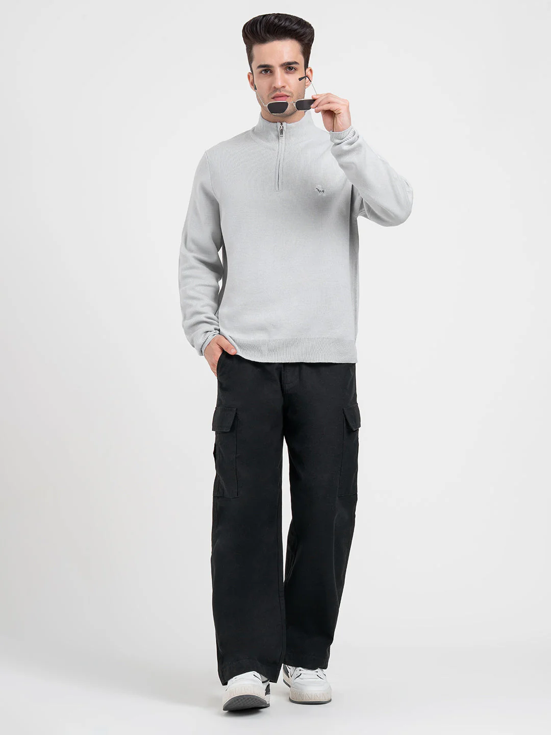 Men's Ice Grey Half Zip Sweater | Winter Warmth with Effortless Style