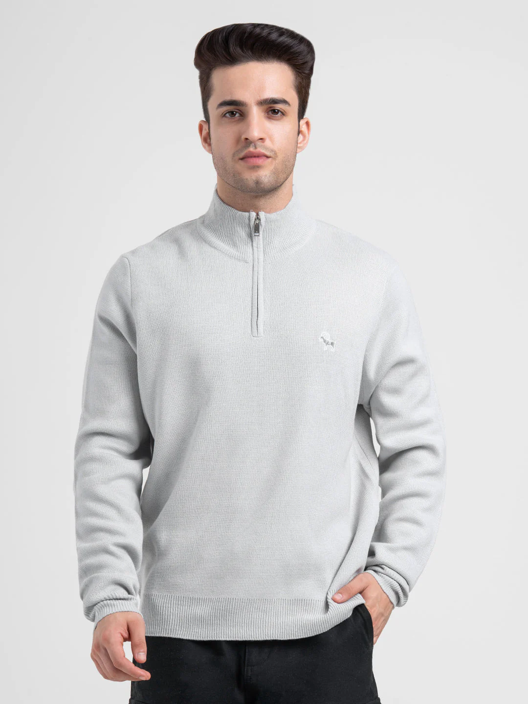 Men's Ice Grey Half Zip Sweater | Winter Warmth with Effortless Style - Image 5