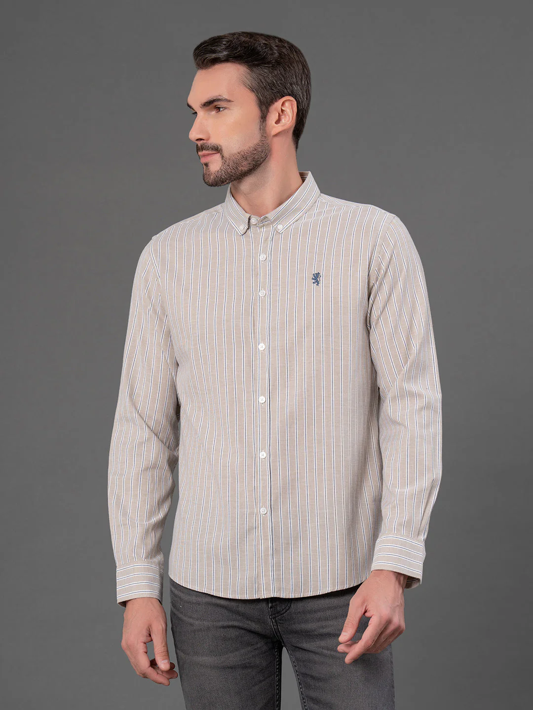 Beige Striped Shirt for Men