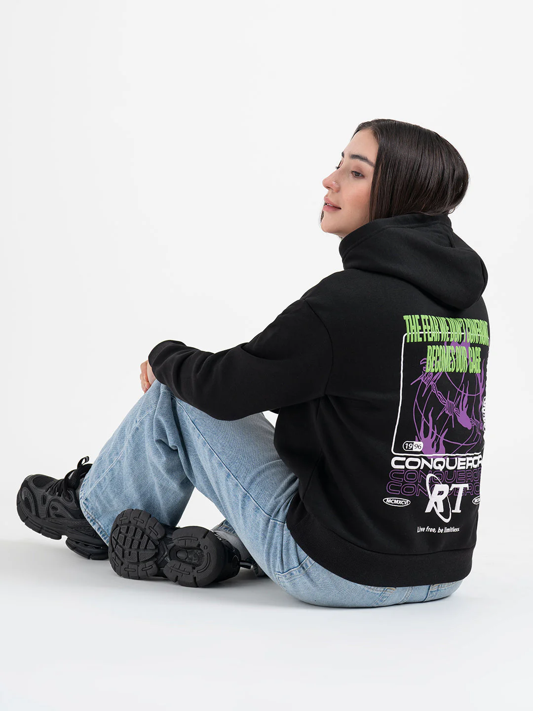 Black Graphic Hoodie for Women | Winter Essential