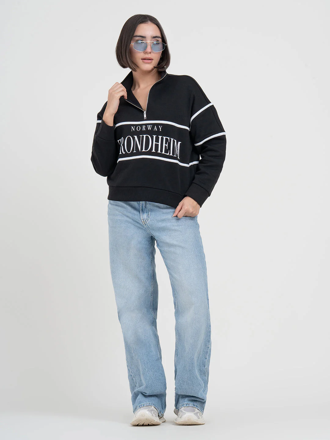 Black Half-Zip Sweatshirt for Women | Effortless Everyday Style