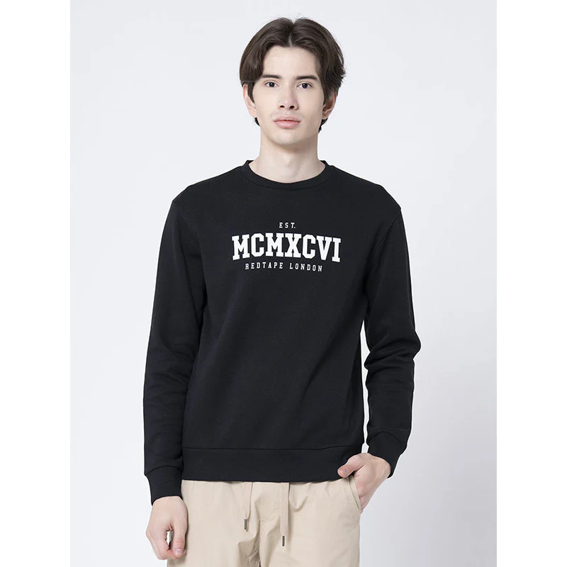 Black Round Neck Sweatshirt for Men