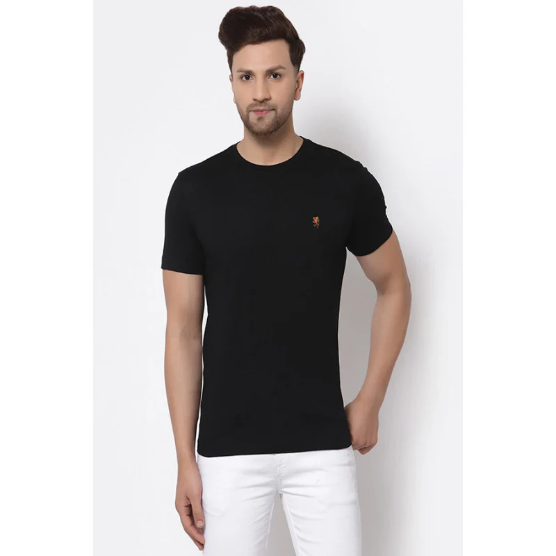 Black Solid Pure Cotton Men's T-Shirt