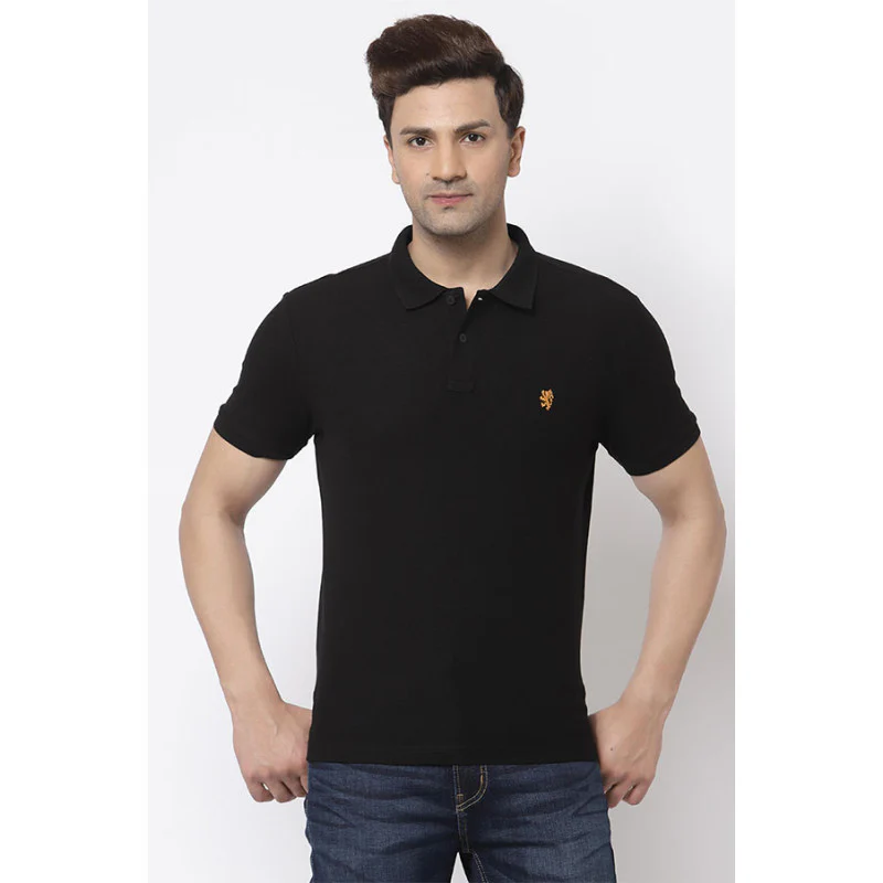 Black Solid Pure Cotton Men's T-Shirt