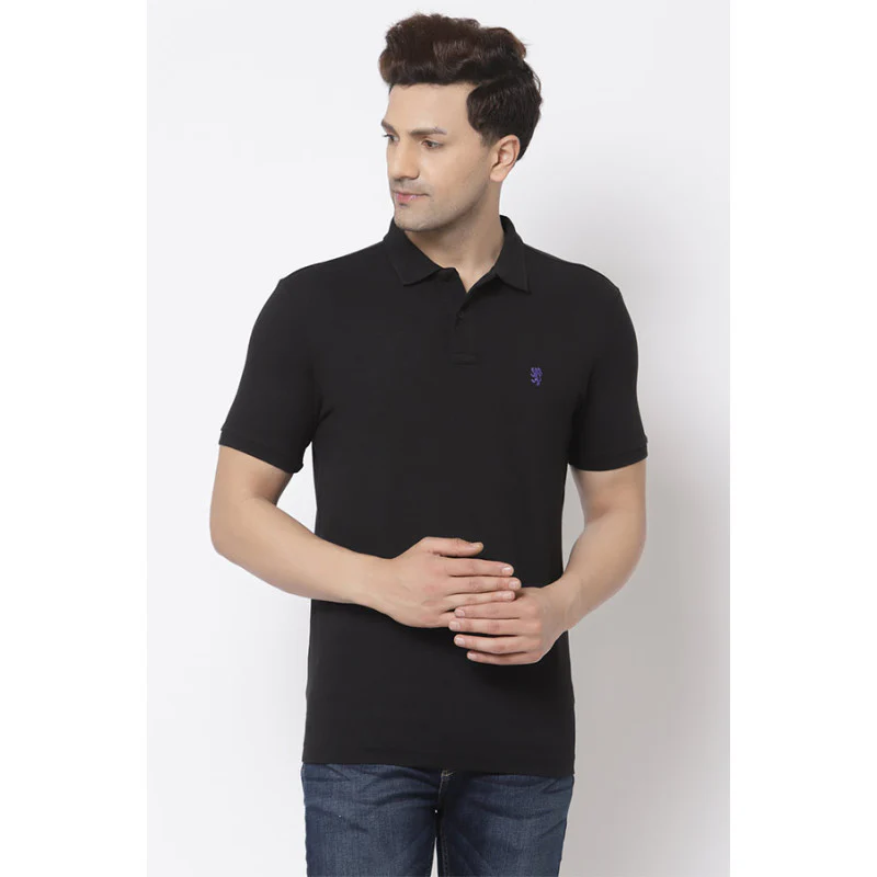 Black Solid Pure Cotton Men's T-Shirt