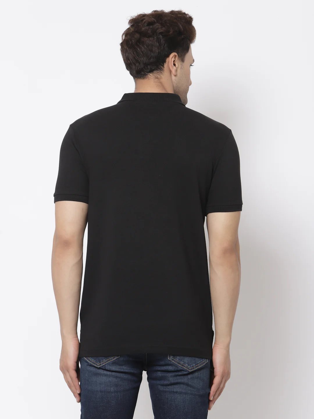 Black Solid Pure Cotton Men's T-Shirt - Image 3