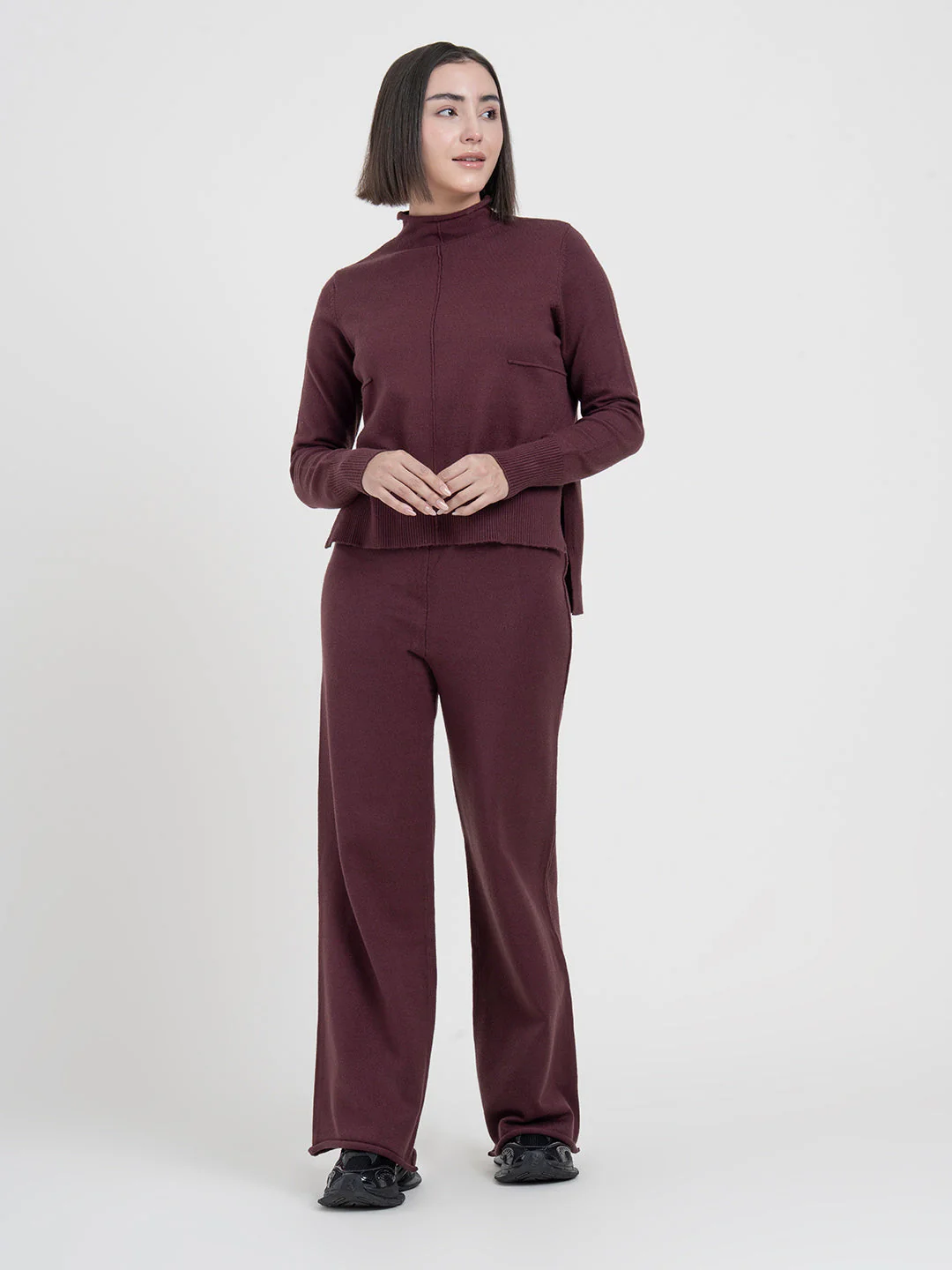 Dark Maroon Co-Ord Sets Women | Full-Length Winter Knit Set - Image 3