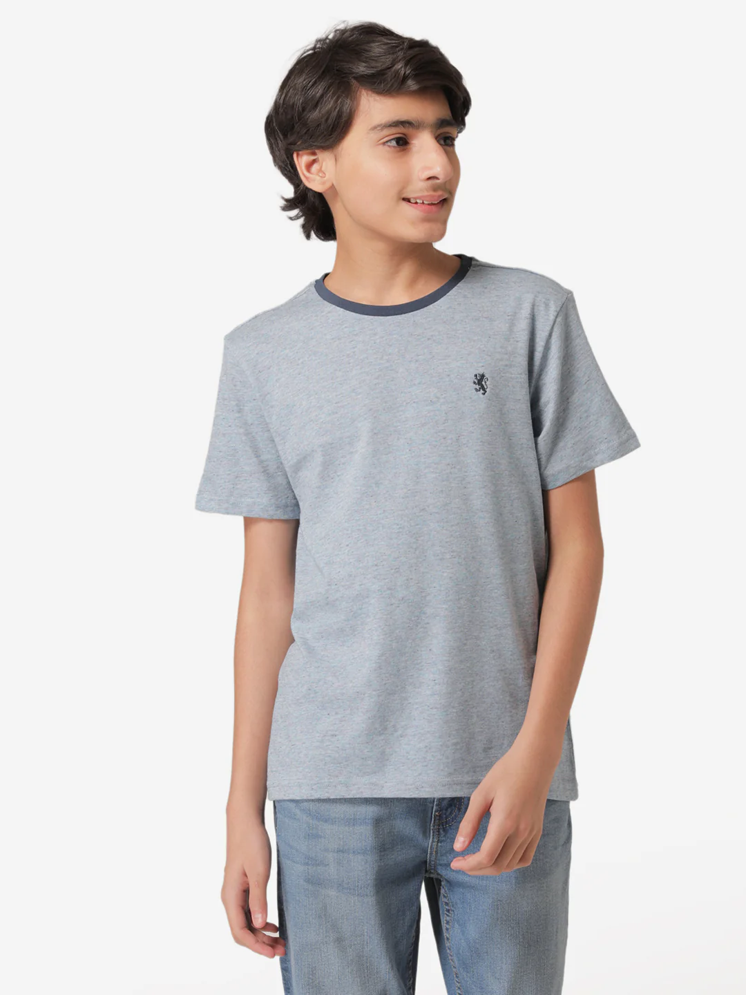Boy's Slate Blue Melange Round Neck T-Shirt