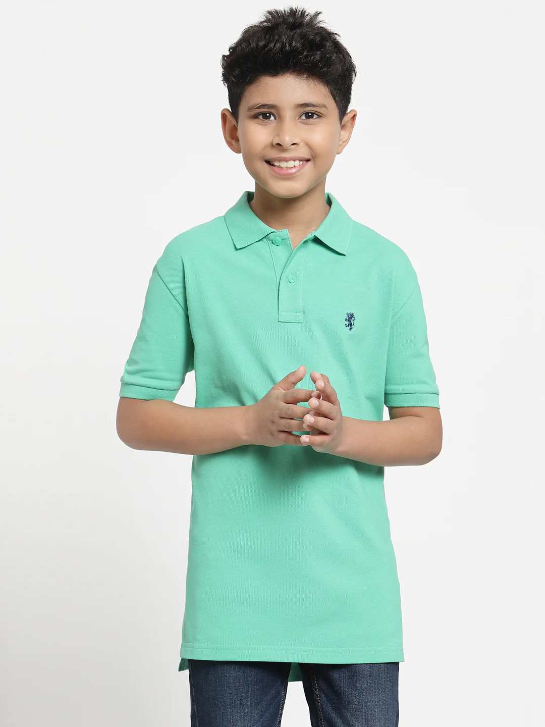 Boys Parrot Green Solid T-Shirt