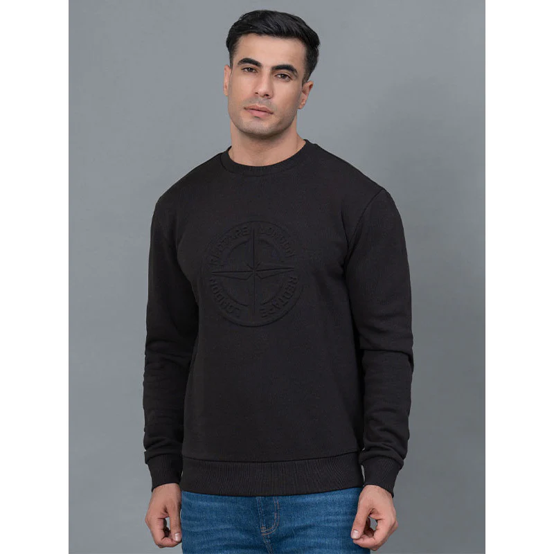 Casual Black Embossed Sweatshirt for Men