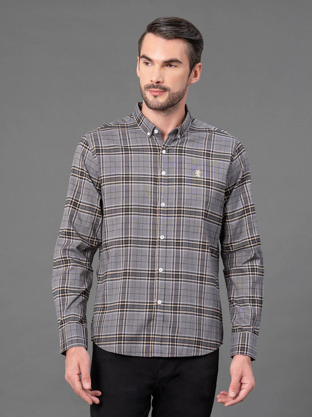 Charcoal Grey Checked Shirt for Men