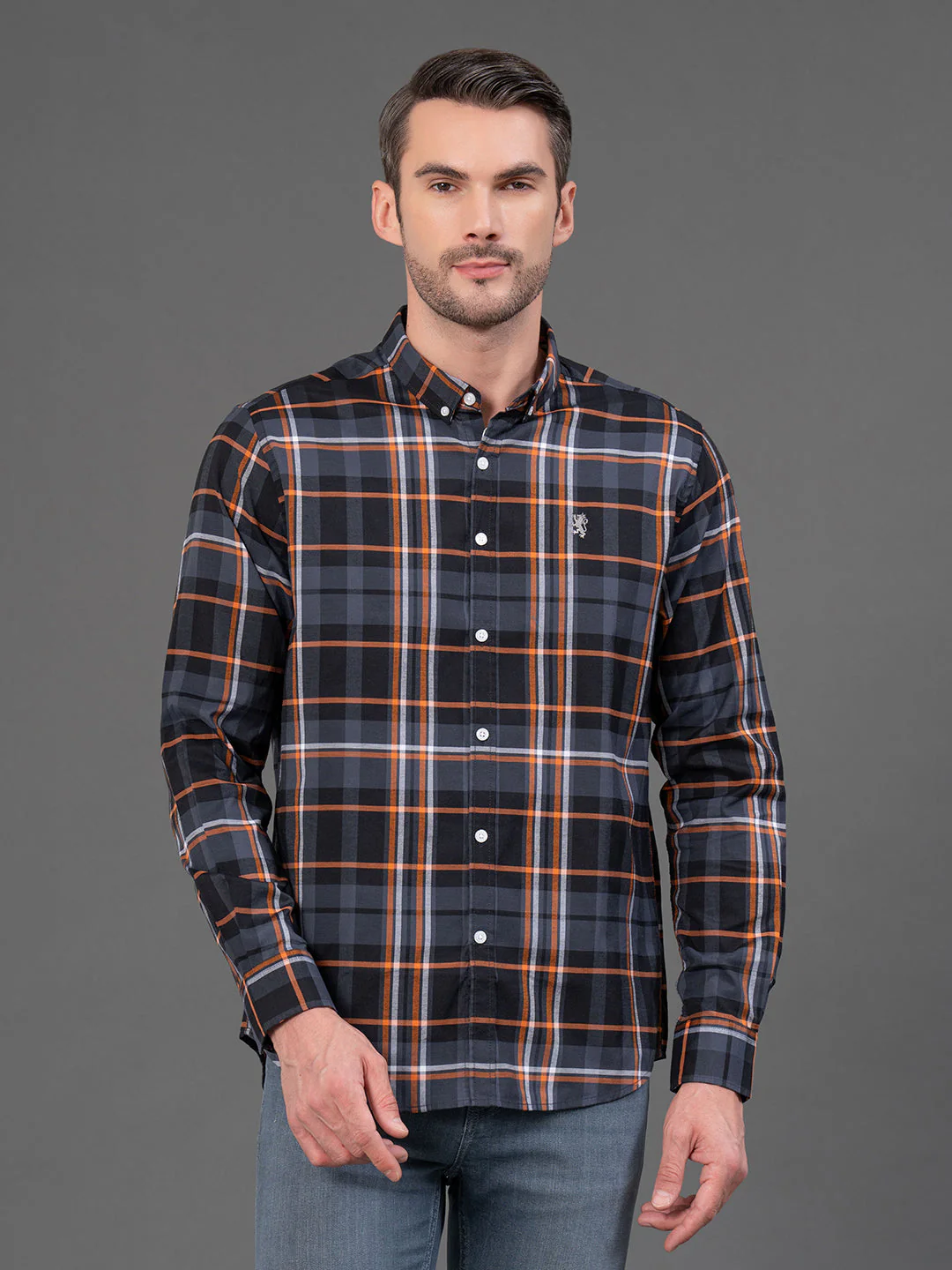 Charcoal Grey Checked Shirt for Men