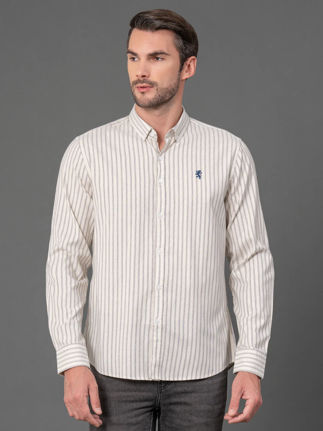 Cream Striped Shirt for Men