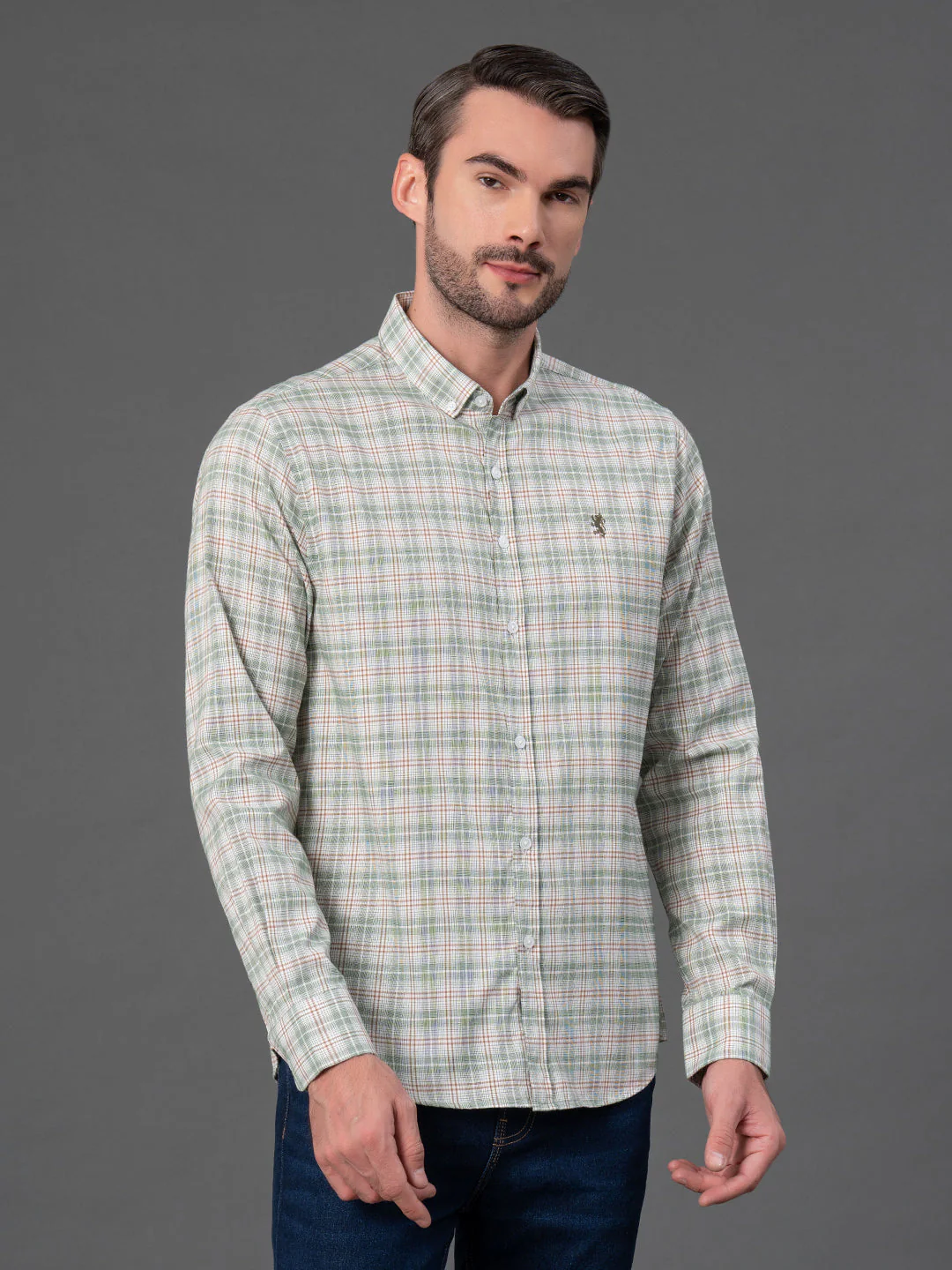 Dark Green Checked Shirt for Men