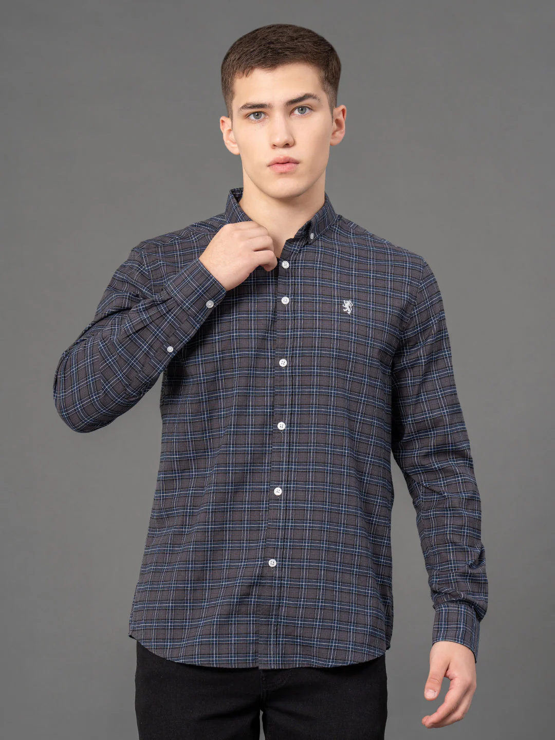 Dark Grey Checked Shirt for Men