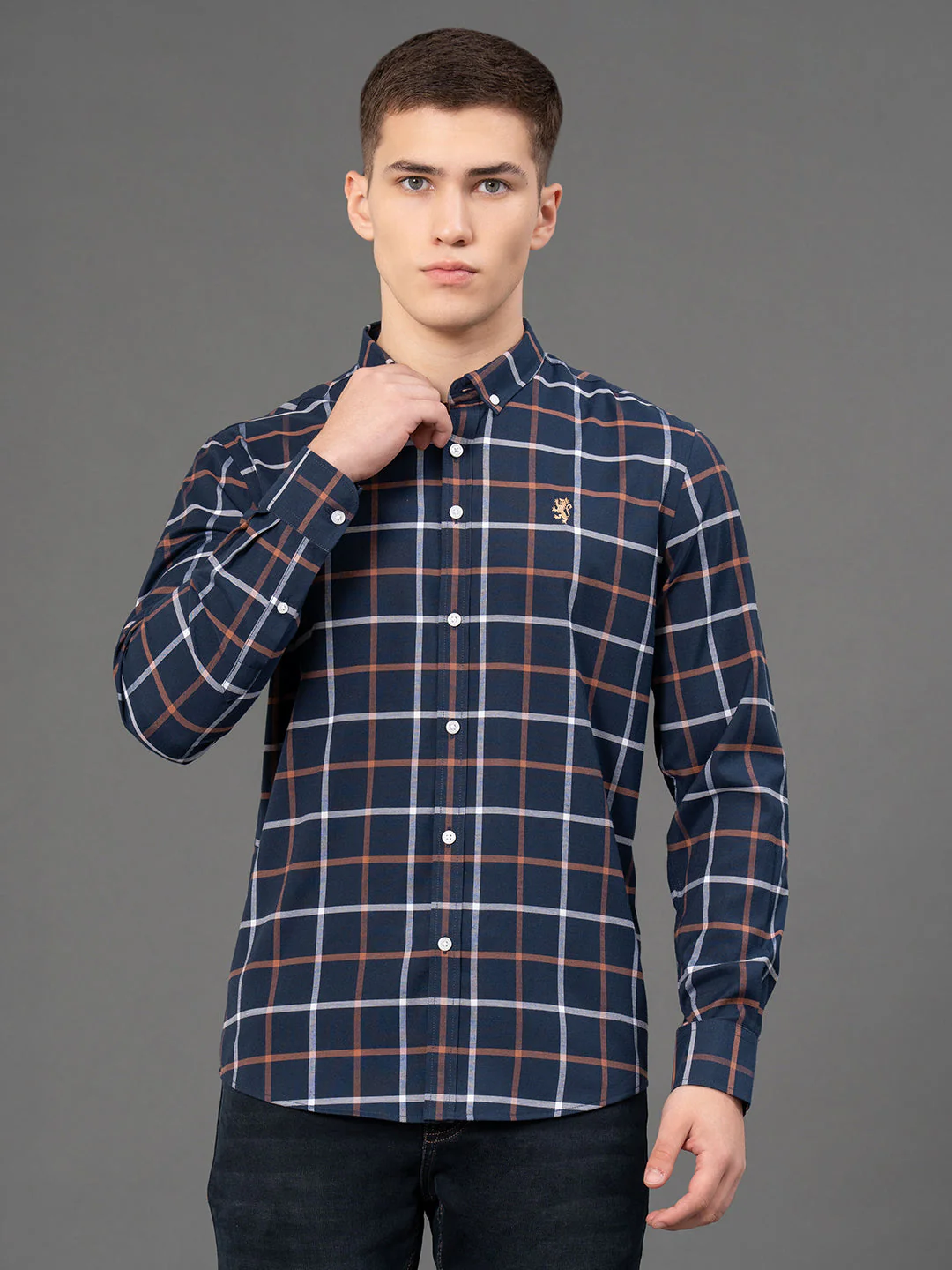 Dark Navy Checked Shirt for Men