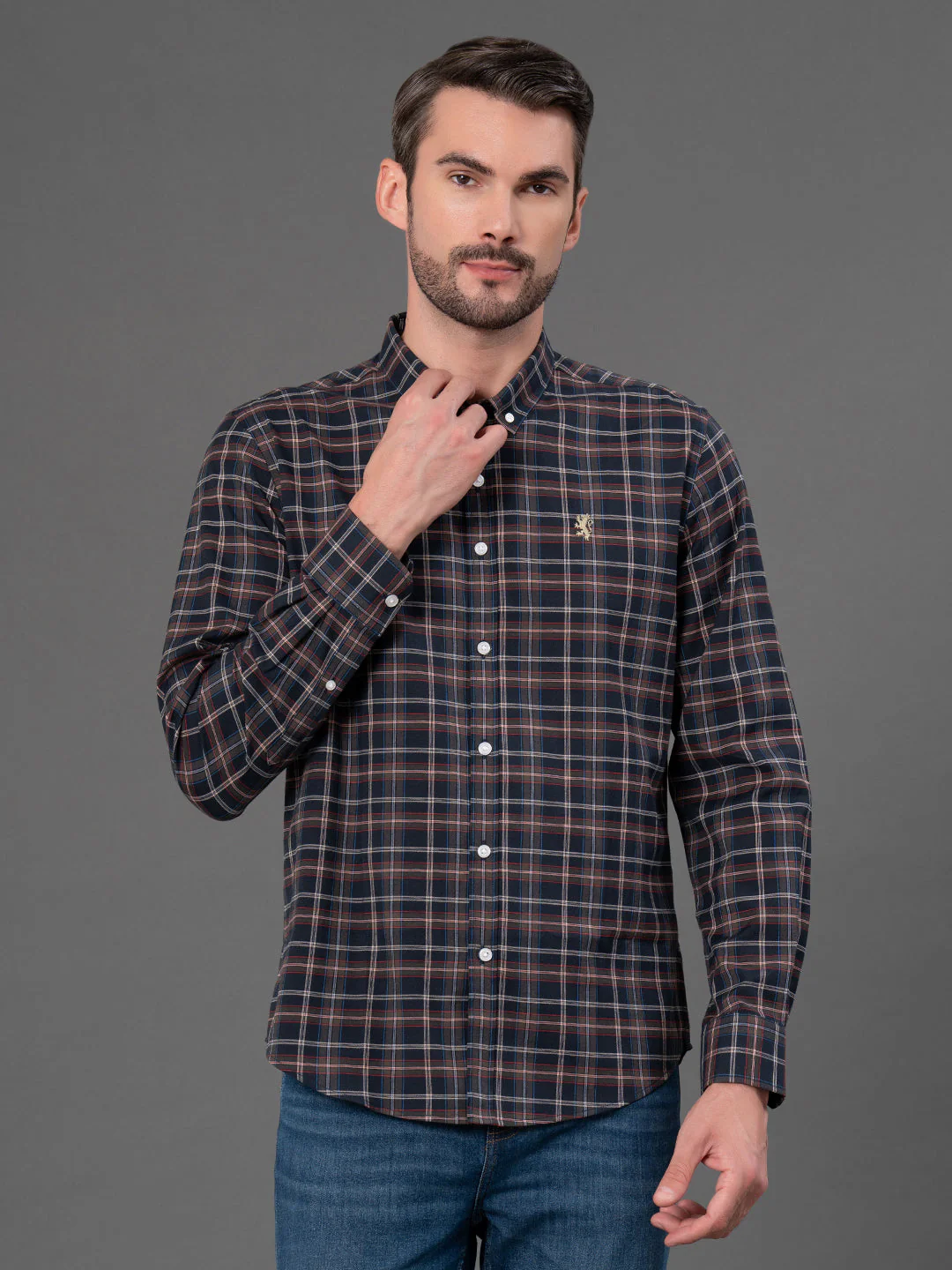Deep Navy Checked Shirt for Men