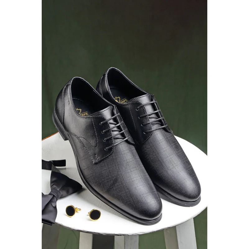 Formal Men Black Genuine Leather Derby Shoes
