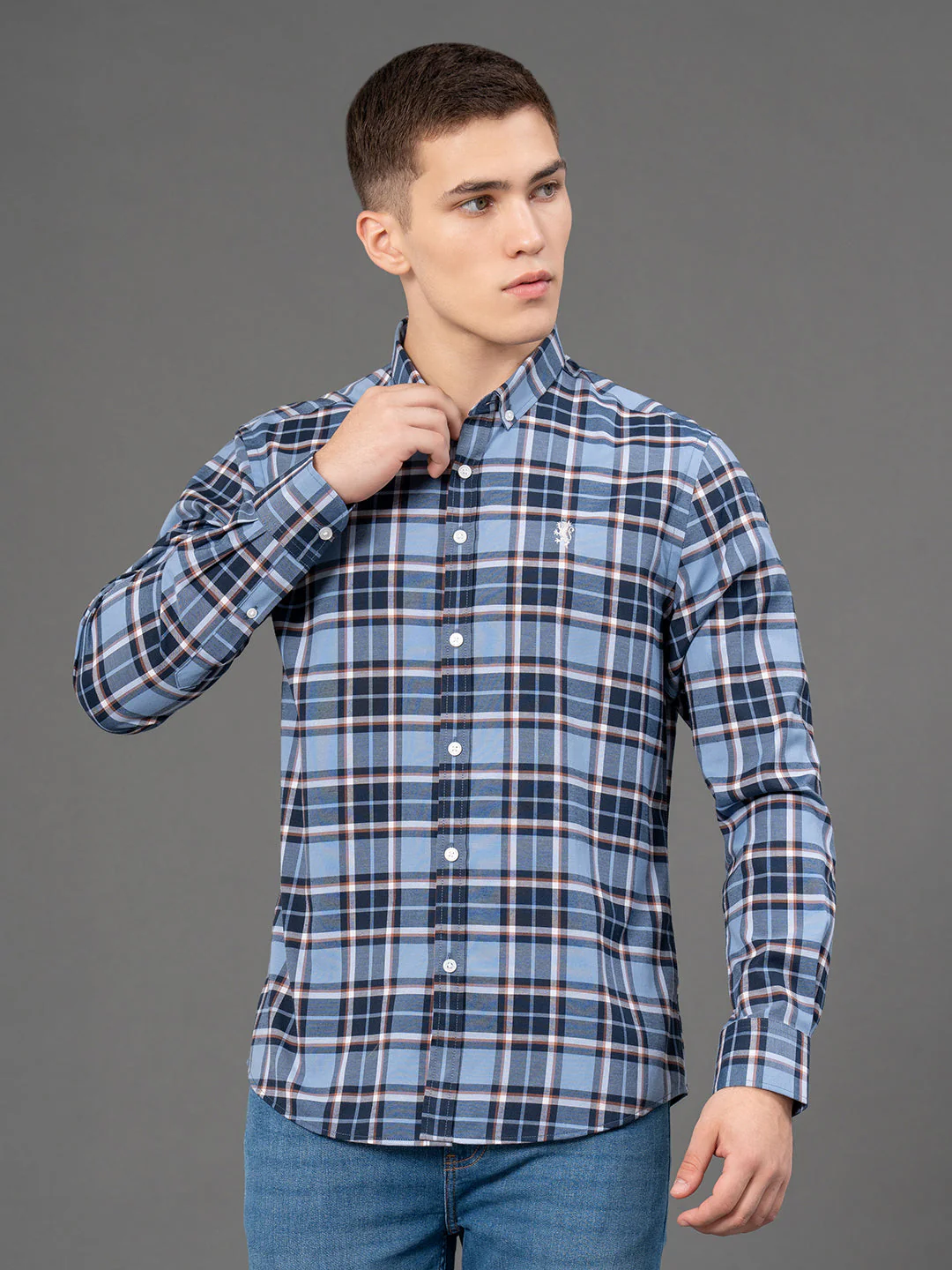 French Blue Checked Shirt for Men