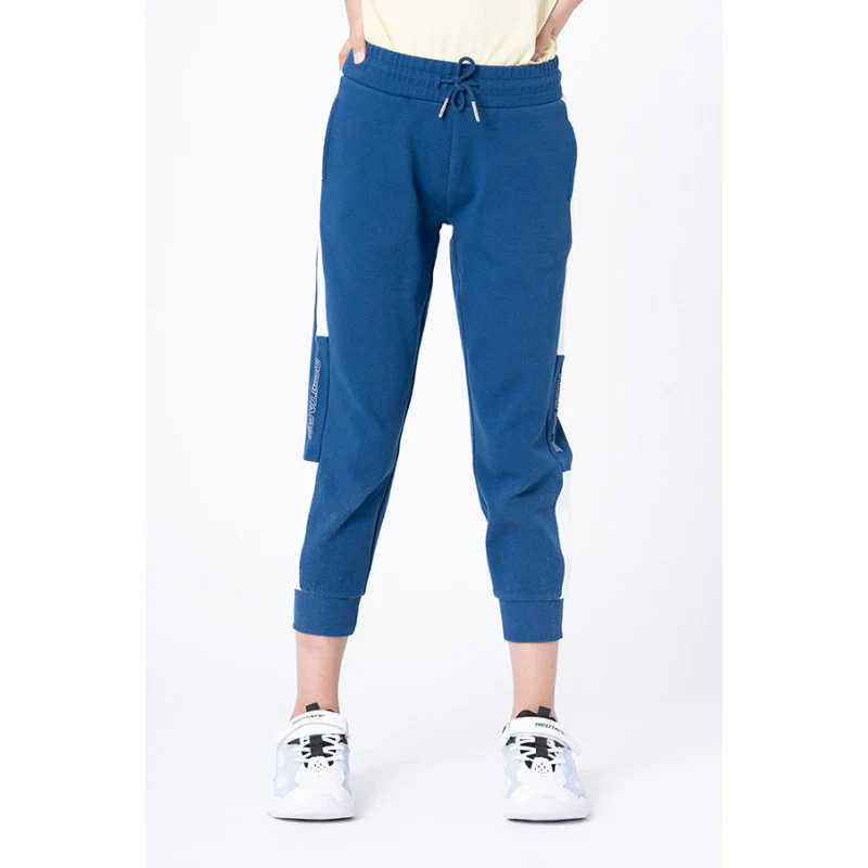 Girls Blue Color Block Jogger