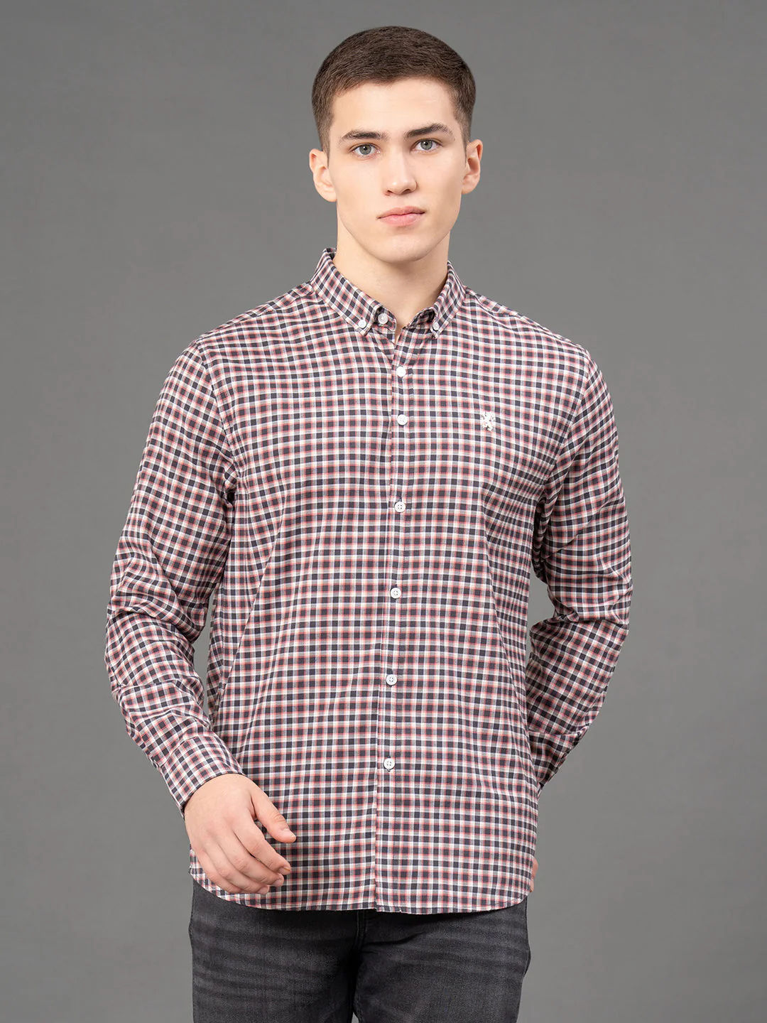 Grey Brown Checked Shirt for Men