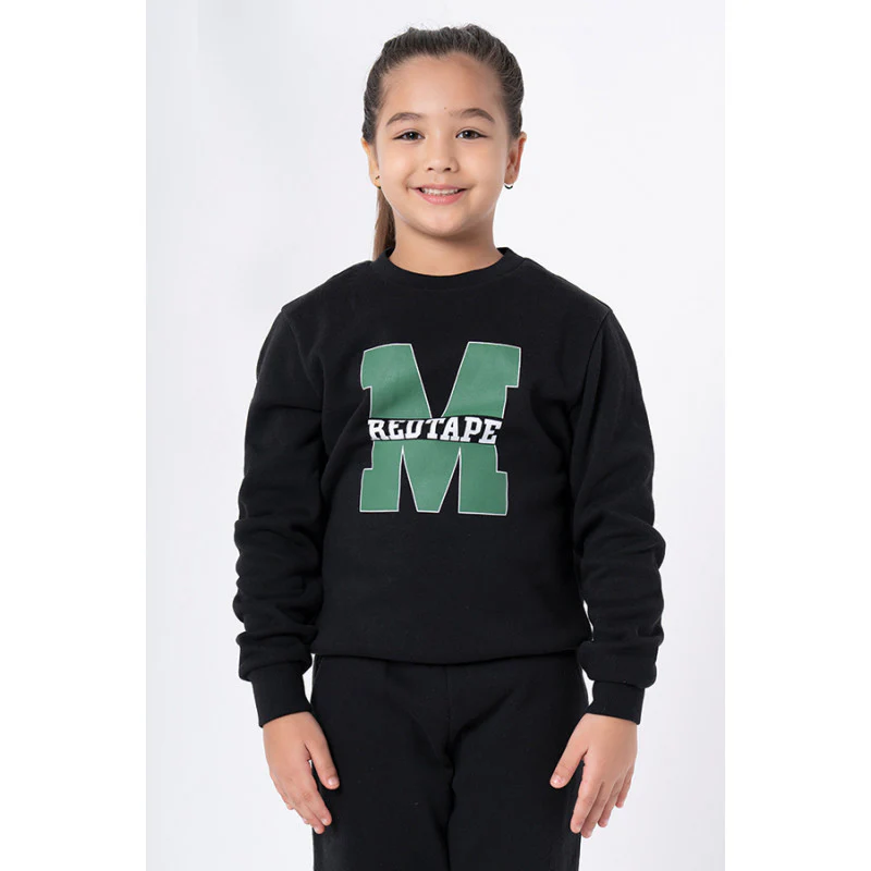 Kids Unisex Black Graphic Print Sweatshirt