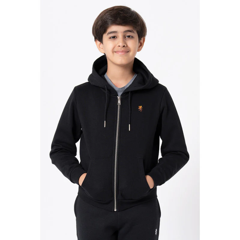 Kids Unisex Black Solid Hoodie