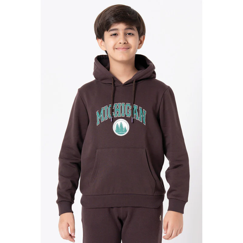 Kids Unisex Brown Graphic Print Hoodie