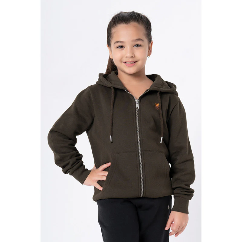 Kids Unisex Dark Olive Solid Hoodie