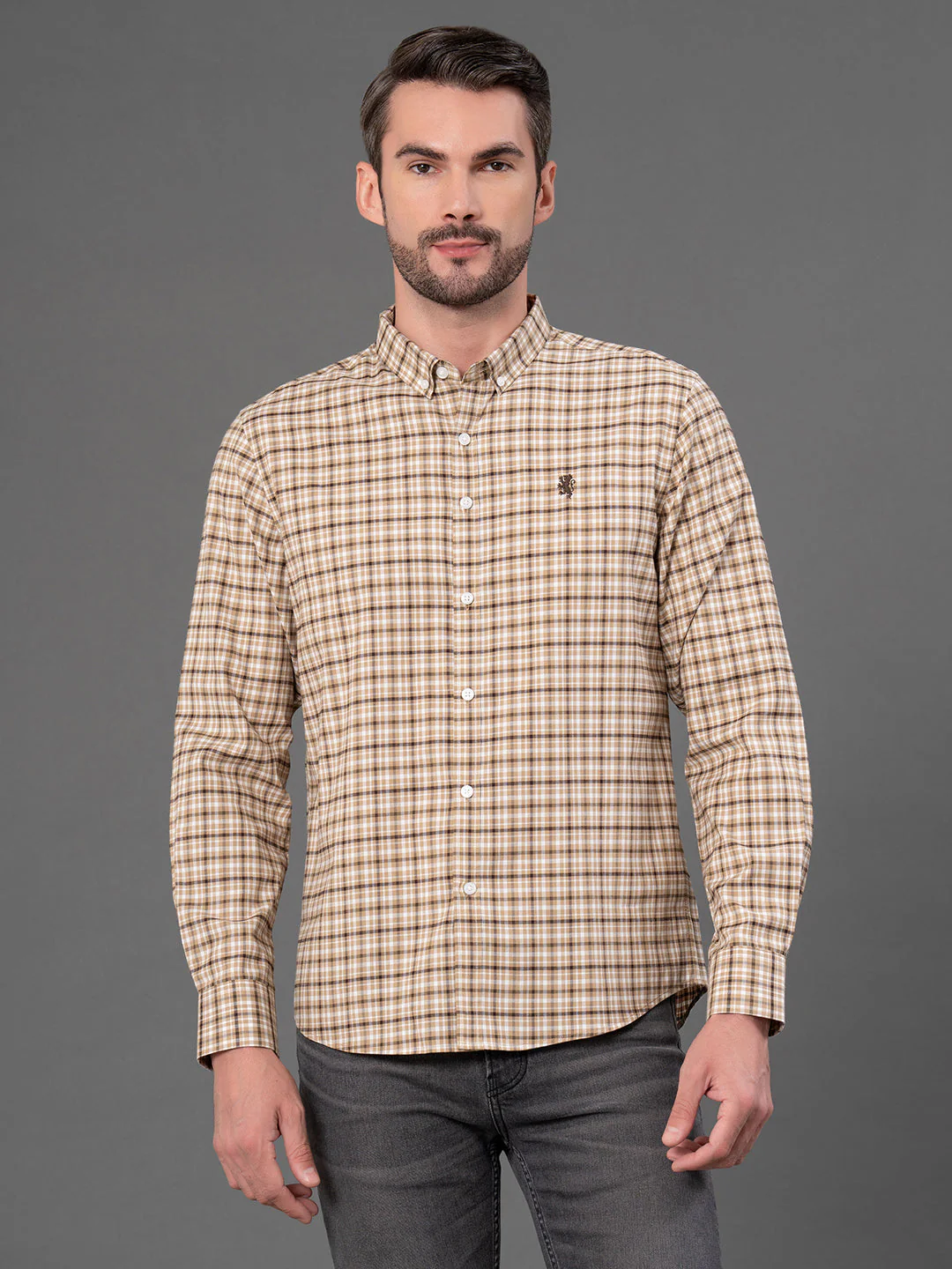 Light Brown Checked Shirt for Men