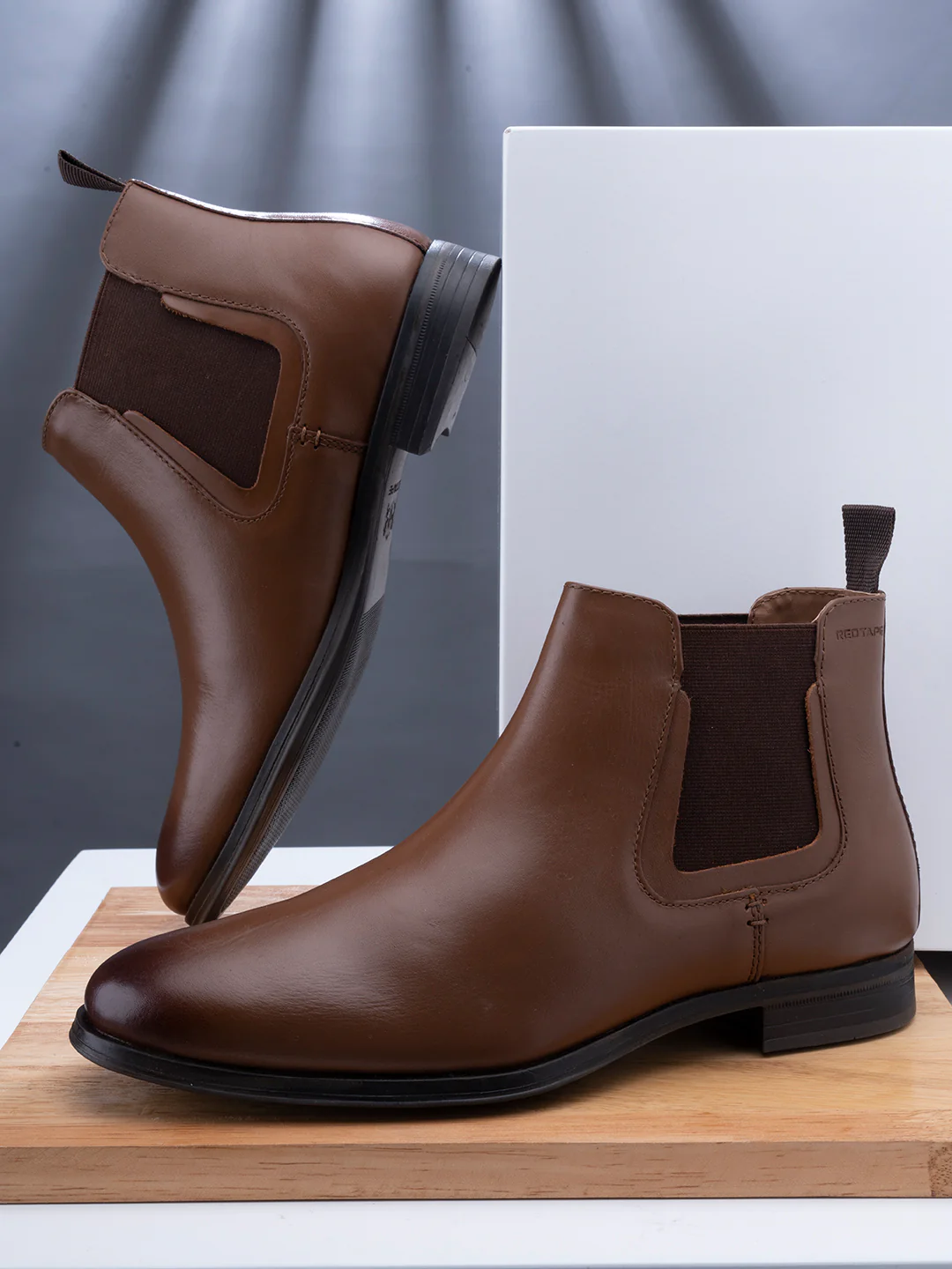 Men Tan Genuine Leather Ankle Length Boots