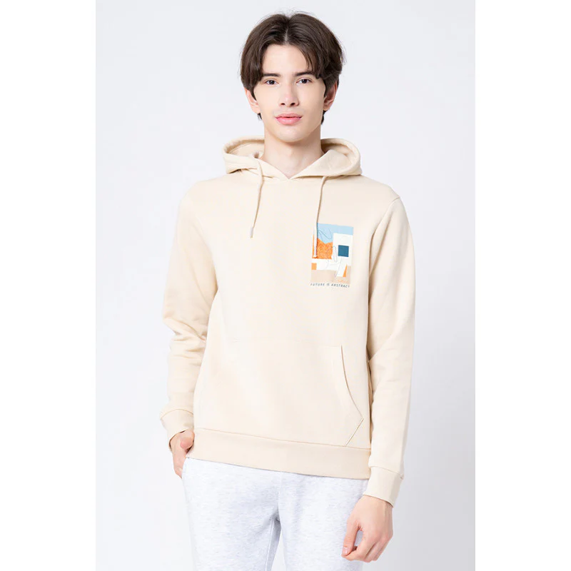 Men's Beige Graphic Print Hoodie
