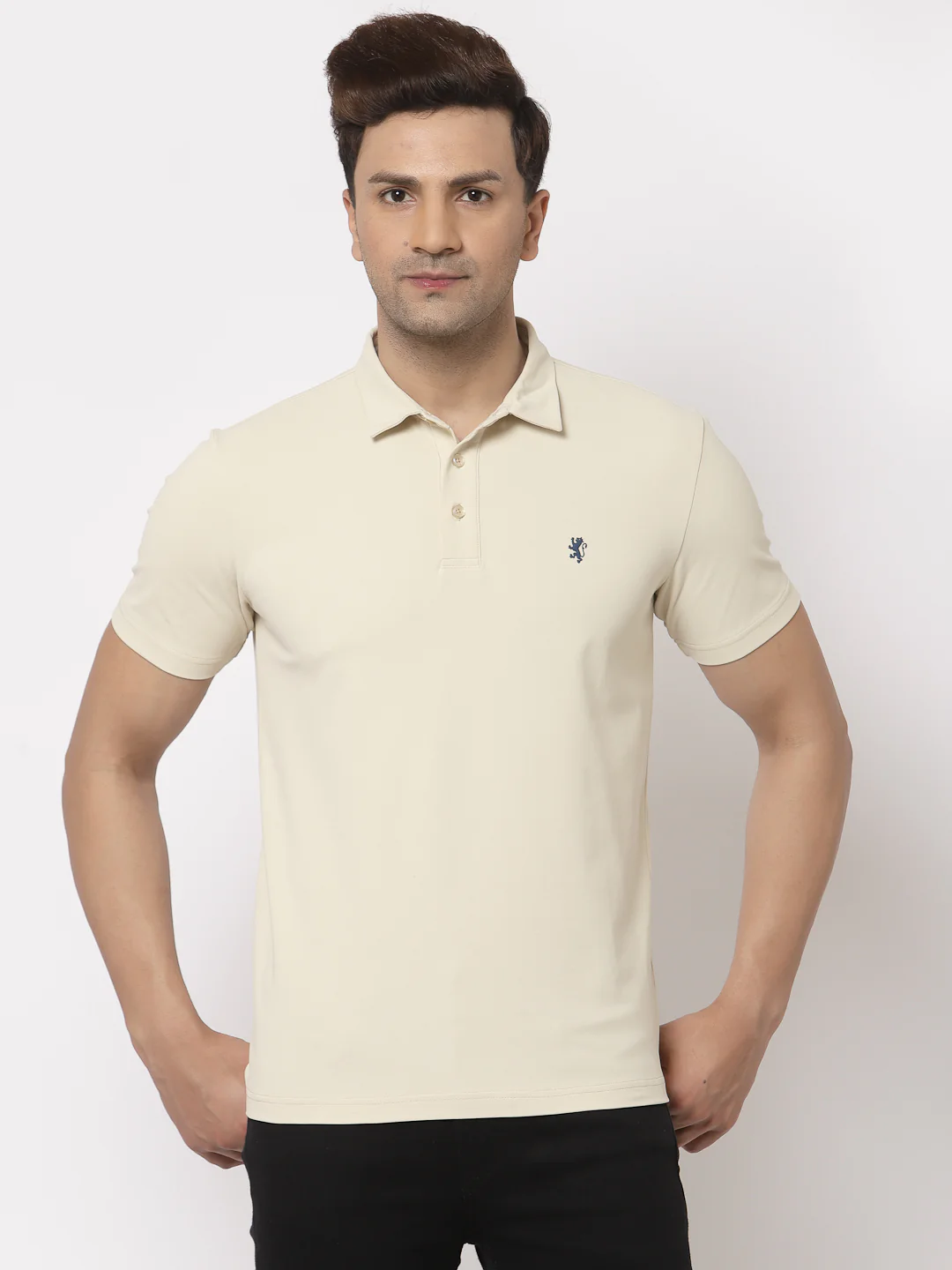 Men Beige Polo Neck T-Shirt