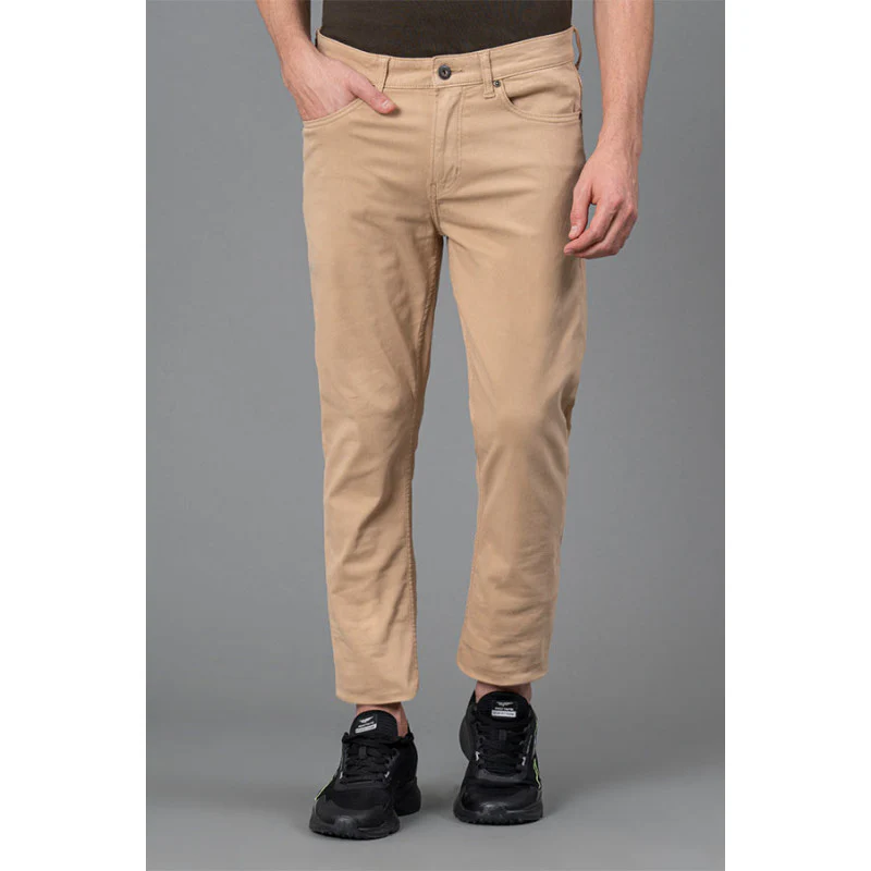 Men's Beige Solid Washed Cotton Spandex Skinny Jeans