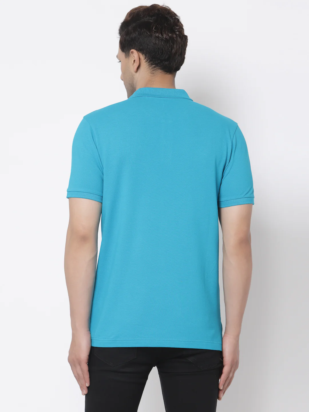 Men Blue Polo Neck T-Shirt - Image 3