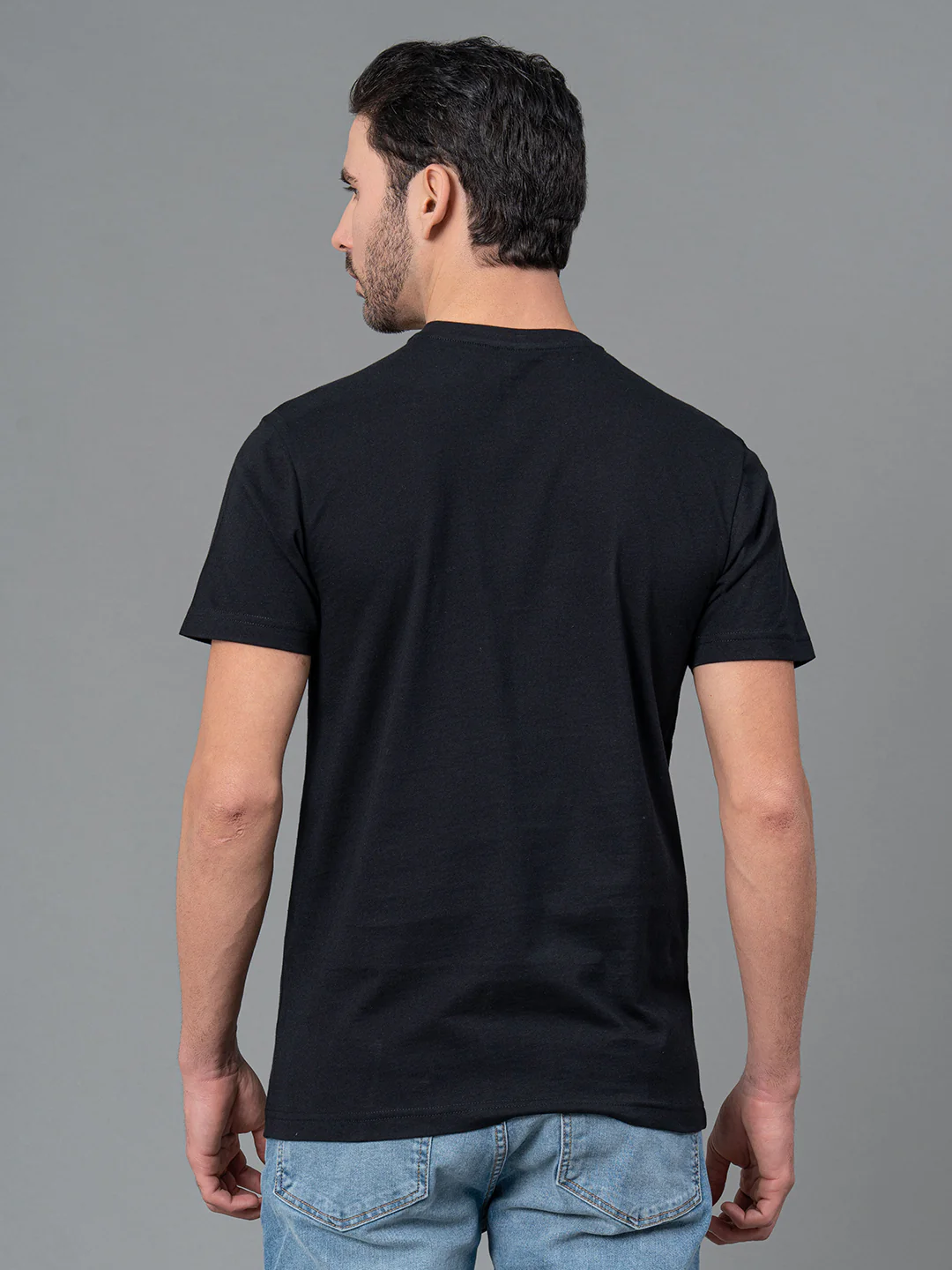 Mens Casual Round Neck Black T-Shirt - Image 3