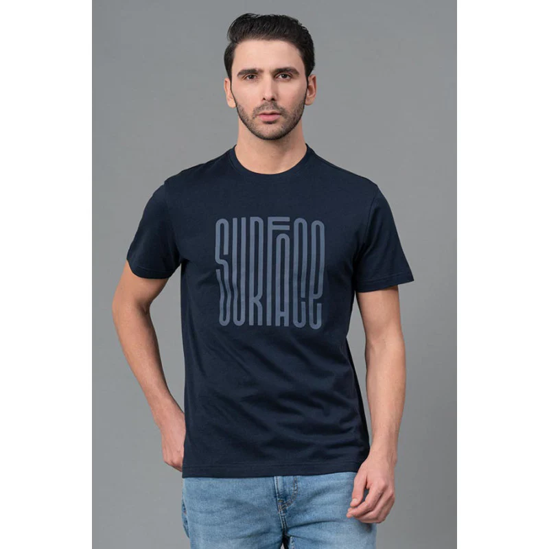 Mens Casual Round Neck Navy T-Shirt