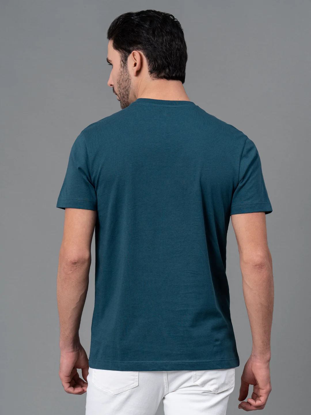 Mens Casual Round Neck Teal T-Shirt - Image 3